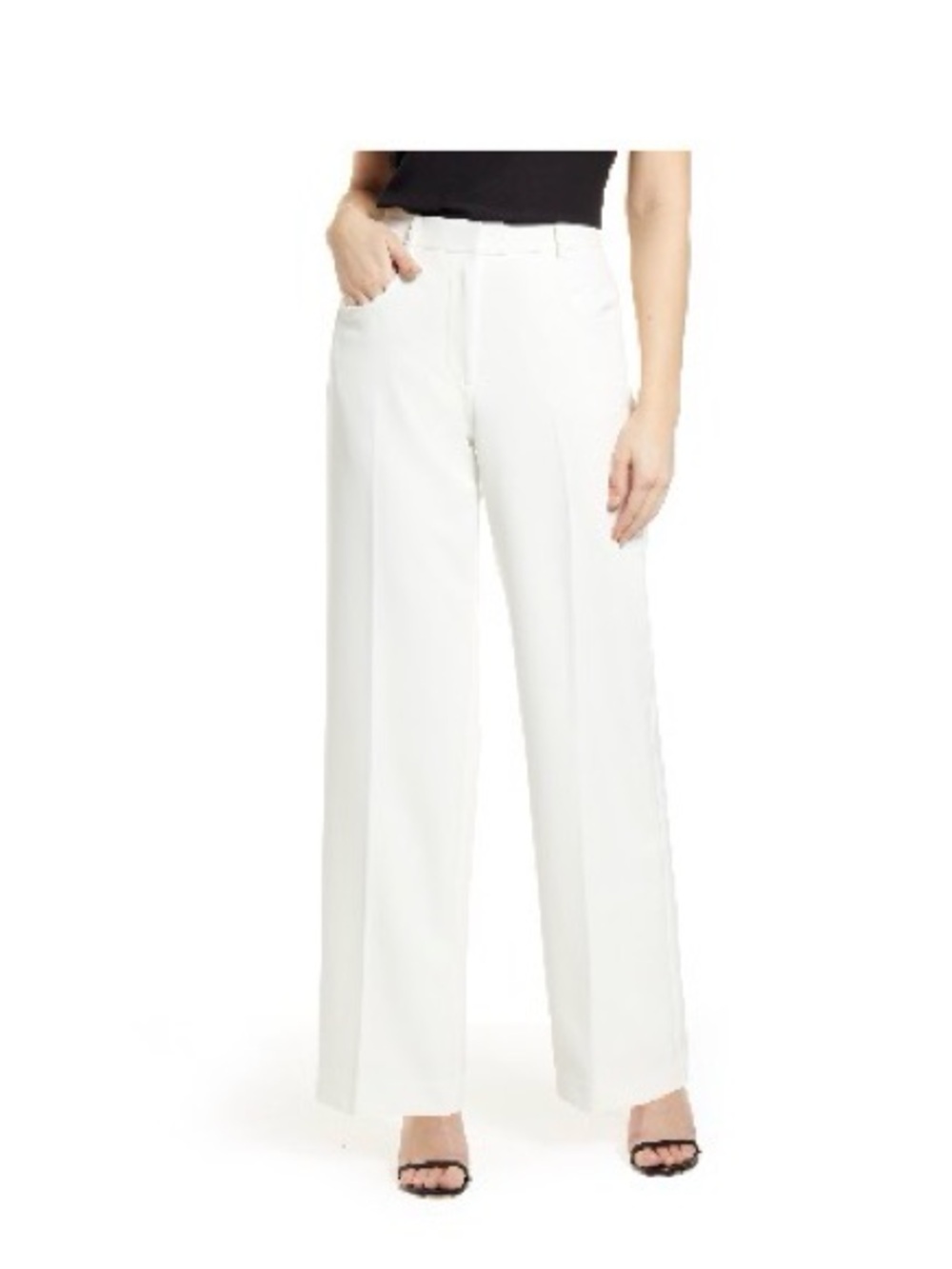 Vince Camuto Stretch Crepe White Wide-Leg Trousers